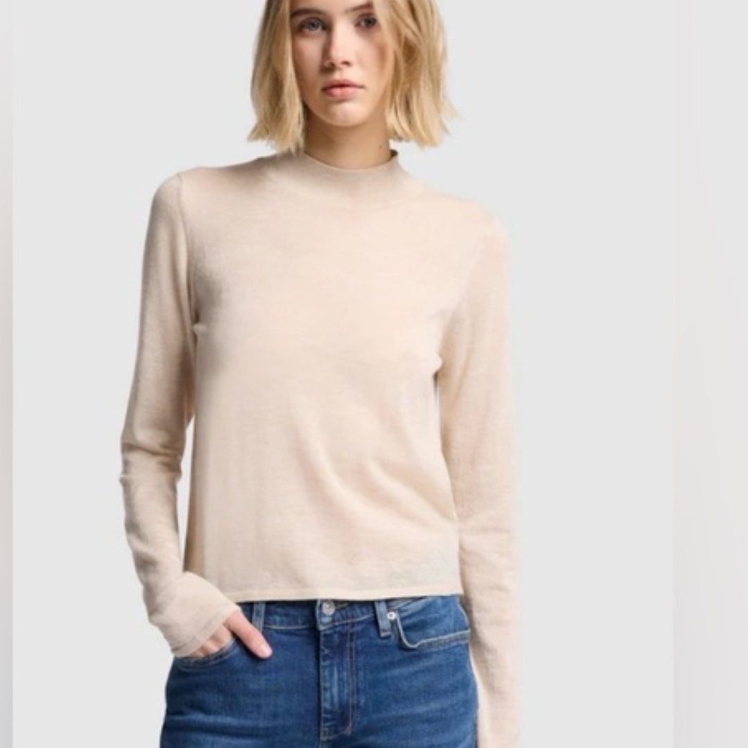 Nwt 7 For All Mankind Cream Cashmere Mock-Neck Long Sleeve Top